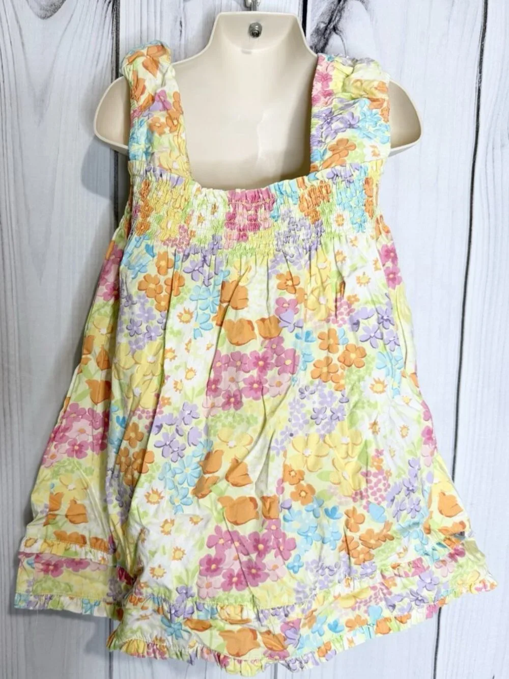 Gymboree Toddler Girls Multicolor Floral Cotton Sleeveless Dress Sz 3T Smocked